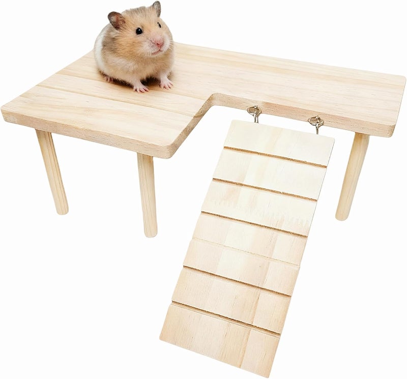 Feiena Wooden Hamster Platform for Hamster Cage Accessories Climbing Toys Dwarf Syrian Hamster Gerbil Rat Mice Degus or Other Small Pets (Rectangle) - Image 1